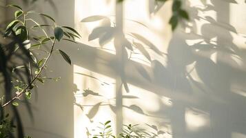 The shadow from plants cast on an empty wall. photo