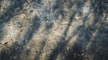 A top-down photography of a dirty driveway with a concrete texture. photo