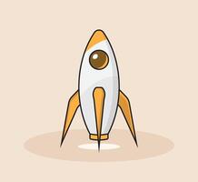 Minimalist cartoon rocket illustration on launchpad with outline vector