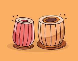 Indian traditional wooden music instrument tabla or hand drums flat illustration vector