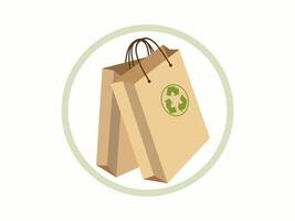 Cardboard packaging for purchases. Paper shopping bag. Eco friendly reusable and recyclable kraft bag, ecology sign. Recycle, zero waste, eco friendly concept. vector