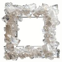 A large, thin rectangular frame made out of a clear, solid white diamond geode cluster. photo