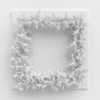 A square frame made from frost on white background, empty space in the center for text or photo. photo