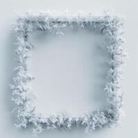 A square frame made from frost on white background, empty space in the center for text or photo. photo