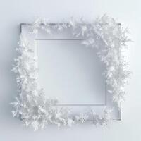 A square frame made from frost on white background, empty space in the center for text or photo. photo