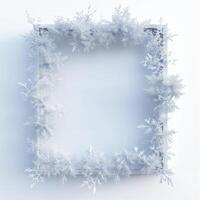 A square frame made from frost on white background, empty space in the center for text or photo. photo