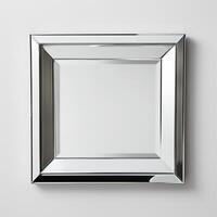 A square mirrored chrome frame with rounded bevel. photo