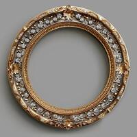 A vintage empty gold frame embedded with diamonds. photo