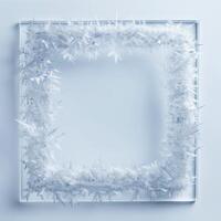 A square frame made from frost on white background, empty space in the center for text or photo. photo