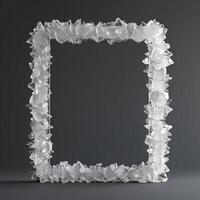 A large, thin rectangular frame made out of a clear, solid white diamond geode cluster. photo