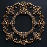 A vintage empty gold frame embedded with diamonds. photo