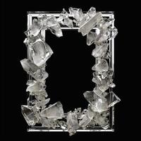 A large, thin rectangular frame made out of a clear, solid white diamond geode cluster. photo