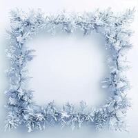 A square frame made from frost on white background, empty space in the center for text or photo. photo