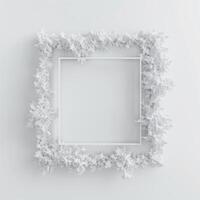 A square frame made from frost on white background, empty space in the center for text or photo. photo