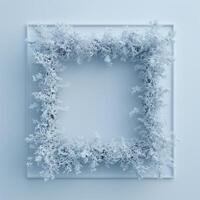 A square frame made from frost on white background, empty space in the center for text or photo. photo