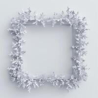 A square frame made from frost on white background, empty space in the center for text or photo. photo