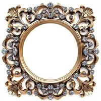 A vintage empty gold frame embedded with diamonds. photo