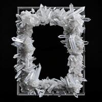 A large, thin rectangular frame made out of a clear, solid white diamond geode cluster. photo