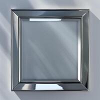 A square mirrored chrome frame with rounded bevel. photo