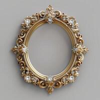 A vintage empty gold frame embedded with diamonds. photo