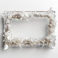 A large, thin rectangular frame made out of a clear, solid white diamond geode cluster. photo