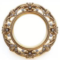 A vintage empty gold frame embedded with diamonds. photo