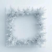 A square frame made from frost on white background, empty space in the center for text or photo. photo