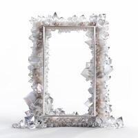 A large, thin rectangular frame made out of a clear, solid white diamond geode cluster. photo