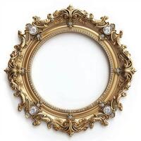 A vintage empty gold frame embedded with diamonds. photo