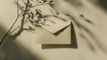 A mockup of an envelope on a neutral background with elegant shadows. photo