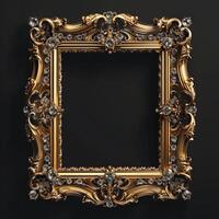 A vintage empty gold frame embedded with diamonds. photo