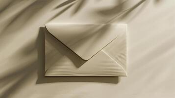 A mockup of an envelope on a neutral background with elegant shadows. photo