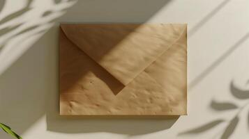 A mockup of an envelope on a neutral background with elegant shadows. photo