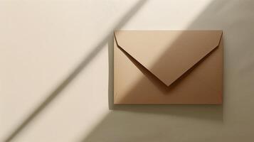 A mockup of an envelope on a neutral background with elegant shadows. photo