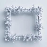 A square frame made from frost on white background, empty space in the center for text or photo. photo