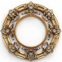 A vintage empty gold frame embedded with diamonds. photo