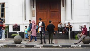 Bandung, West Java. May 26, 2023, the atmosphere of the Asia-Africa Bandung street while on vacation photo