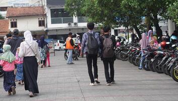 Bandung, West Java. May 26, 2023, the atmosphere of the Asia-Africa Bandung street while on vacation photo