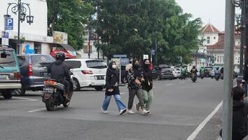 Bandung, West Java. May 26, 2023, the atmosphere of the Asia-Africa Bandung street while on vacation photo