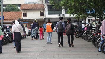 Bandung, West Java. May 26, 2023, the atmosphere of the Asia-Africa Bandung street while on vacation photo