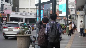 Bandung, West Java. May 26, 2023, the atmosphere of the Asia-Africa Bandung street while on vacation photo