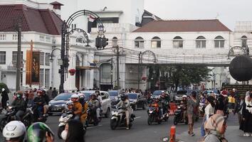 Bandung, West Java. May 26, 2023, the atmosphere of the Asia-Africa Bandung street while on vacation photo