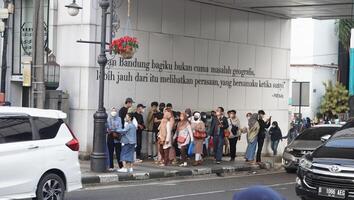 Bandung, West Java. May 26, 2023, the atmosphere of the Asia-Africa Bandung street while on vacation photo