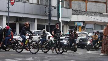 Bandung, West Java. May 26, 2023, the atmosphere of the Asia-Africa Bandung street while on vacation photo