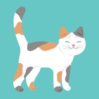 linda mano dibujado gato jengibre, gris y blanco de colores. dibujos animados gato de pie. ilustración vector