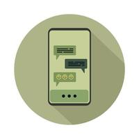 Smartphone with chatting icon in flat style on round green background. illustration vector