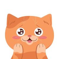 Cute ginger cat is surprised and happy. Cartoon cat character isolated on white background. illustration vector