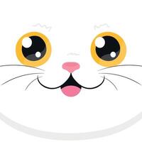 Cute white cat face close up. Happy cat background. Cute cartoon character. illustration vector