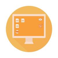 Computer icon in flat style on round yellow background. illustration vector