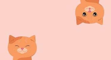 Banner with cartoon ginger cats. Emotional cat hanging upside down. Cute template. illustration vector